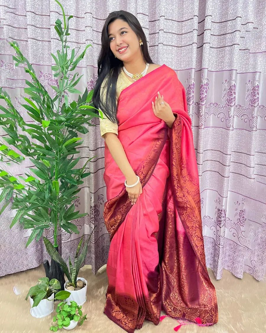 South Indian Silk Saree With Blouse Pcs - Image 4