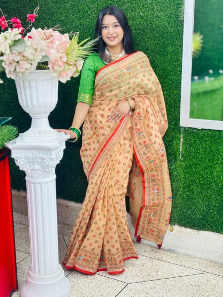 প্রিমিয়াম বুটিক শাড়ি | সম্পূর্ণ সুতার ও এমব্রয়ডারি কাজ | রানিং ব্লাউজ পিসসহ