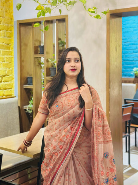 প্রিমিয়াম বুটিক শাড়ি | সম্পূর্ণ সুতার ও এমব্রয়ডারি কাজ | রানিং ব্লাউজ পিসসহ