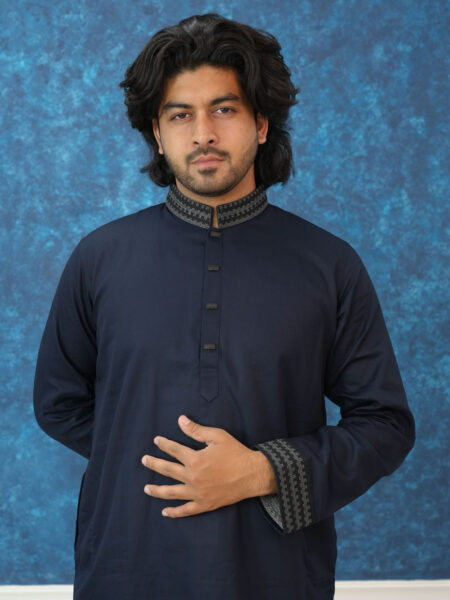 Royal Navy Embroidered Deshi Cotton Panjabi