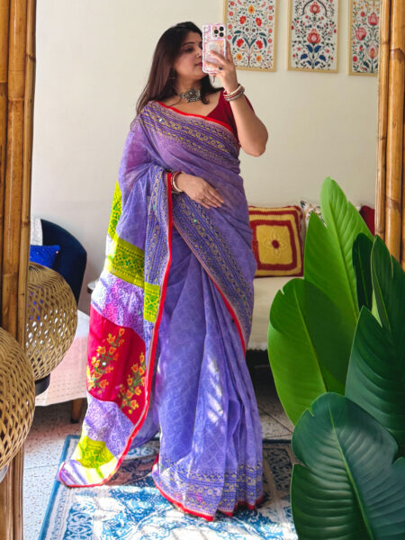 Lavender Beauty Embroidery Saree